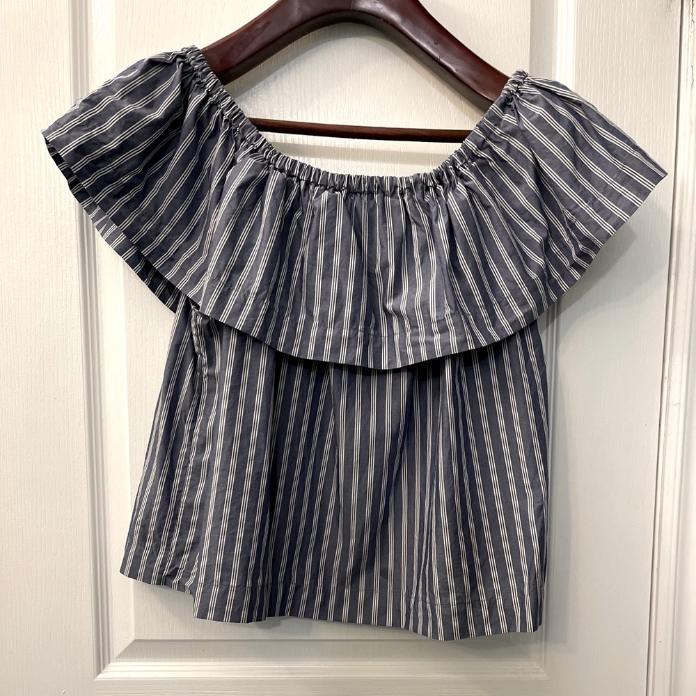 Aritzia Striped Off-Shoulder Blouse - Navy and White